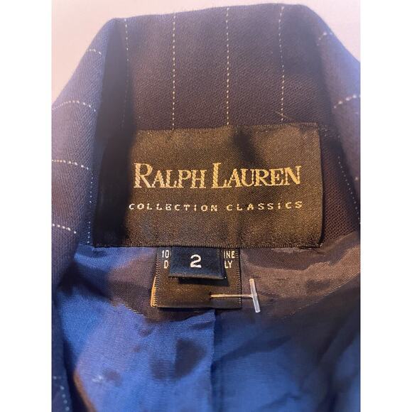 Ralph Lauren Collection Classic Navy Pinstripe Wool Jacket Blazer 2 Double Peak - Picture 4 of 10